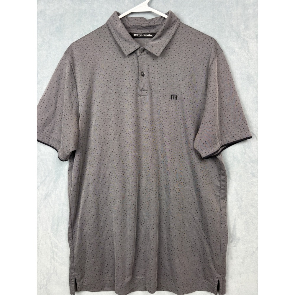 TravisMathew Mens Gray Micro Print Short Sleeve Polo Shirt Size Large L